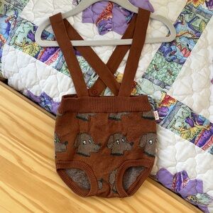 Tiny Brown Dog Patterned Baby Romper